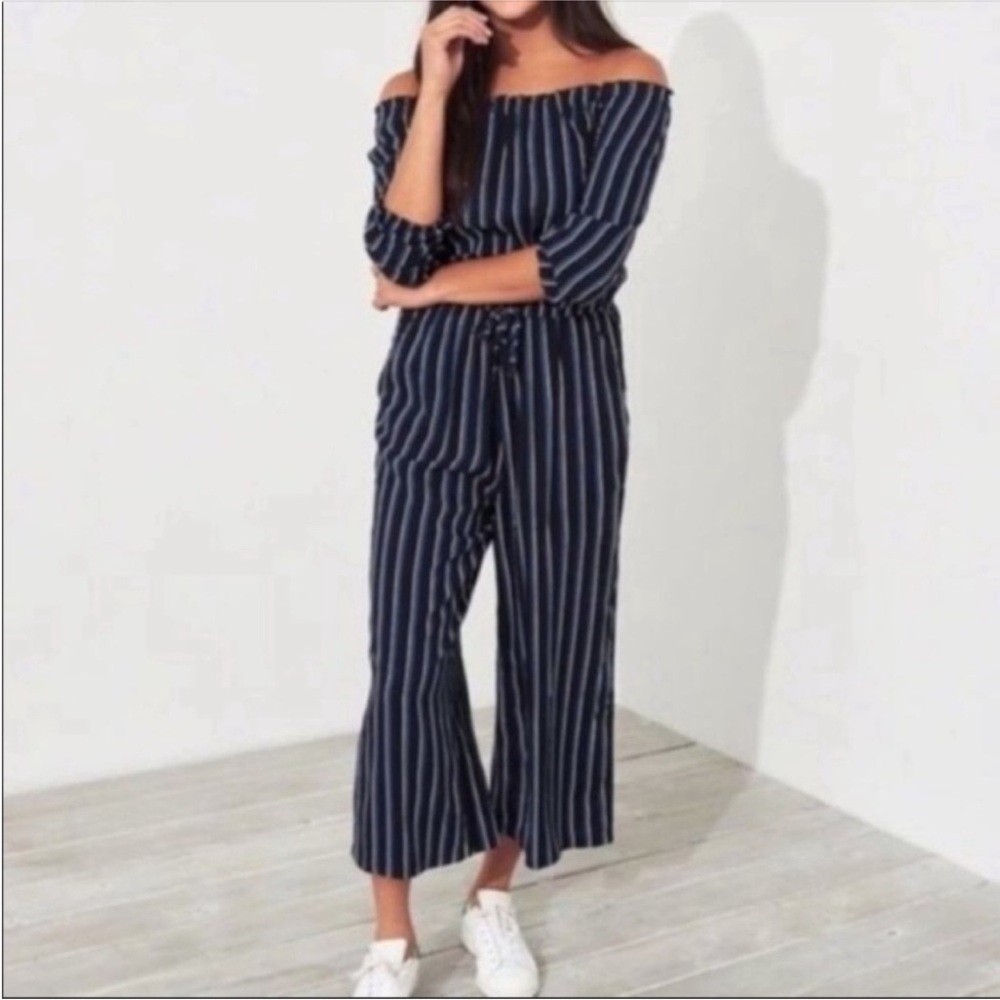 Hollister Navy Striped Crop Wide Leg Jumpsuit